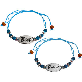                       M Men Style Best Friend Oval  Charm Beaded  Blue   Zinc  Metal Cotten Dori Bracelet For Boys                                              