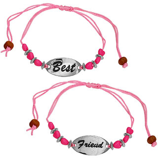                       M Men Style Best Friend Oval  Charm Beaded  Pink  Zinc  Metal Cotten Dori Bracelet For Boys                                              