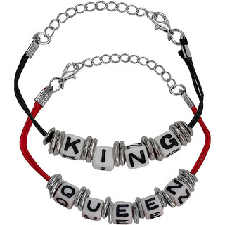                       M Men Style Alphabet King  & Queen   Multicolor  Zinc  Metal  With  Cotton  Dori  Bracelet For Boys                                              