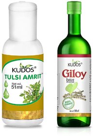 Kudos Tulsi Amrit  Best Tulsi Drops for Immunity Booster - 51ml,  Giloy Juice Combo Pack Of 2