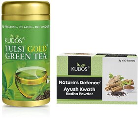 Kudos Ayush Kwath Kadha Powder And Tulsi Green Tea Combo Pack Of 2