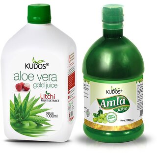 Kudos AoleVera Gold juice (Litchi Flavour) And Amla Ras Combo Pack of 2