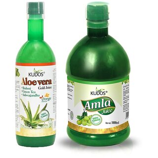 Kudos AoleVera Gold juice (Orange Flavour) And Amla Ras Combo Pack of 2