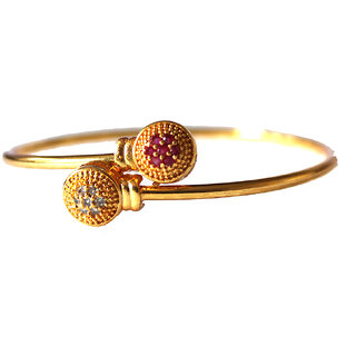 S L GOLD Micro Plated Red  White Stone Adjustable Twist Open Round Kappu D31