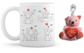 thriftkart Ceramic SKETC PRINTED MUG WITH TEDDY Gifting Mugs - Pack of 1