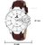 Espoir Analog White Round Dial Leather Strap Brown Strap Day And Date Watch For Men