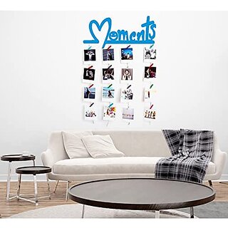 Khush Its Amazing Home Decor Wood Blue Moments Hanging Photo Display, DIY Picture Photo Frame Collage Set Includes Multi colour Clips