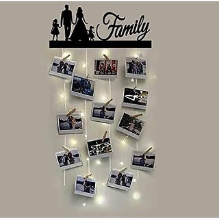 Khush Its Amazing Wood Wall Hanging Photo Display, DIY Picture Photo Frame Collage Set Includes Multi colour Clips (Family With Led Light) Khush Its Amazing Wood Wall Hanging Photo Display, DIY Picture Photo Frame Collage Set Includes Multi colour Clips (Family With Led Light)