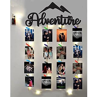 Khush Its Amazing Home Decor Wood Adventure With LED Light Hanging Photo Display, DIY Picture Photo Frame Collage Set Includes Multi colour Clips Khush Its Amazing Home Decor Wood Adventure With LED Light Hanging Photo Display, DIY Picture Photo Frame Collage Set Includes Multi colour Clips