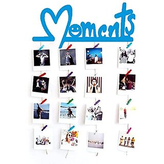                       Khush Its Amazing Wood Blue Moments Hanging Photo Display, DIY Picture Photo Frame Collage Set Includes Multi colour Clips                                              