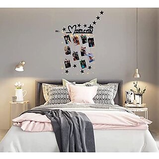                       Khush Its Amazing Home Decor Wood Moments With 10 Star LED Light Hanging Photo Display, DIY Picture Photo Frame Collage Set Includes Multi colour Clips                                              