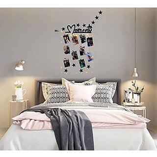 Khush Its Amazing Home Decor Wood Moments With 10 Star LED Light Hanging Photo Display, DIY Picture Photo Frame Collage Set Includes Multi colour Clips Khush Its Amazing Home Decor Wood Moments With 10 Star LED Light Hanging Photo Display, DIY Picture Photo Frame Collage Set Includes Multi colour Clips