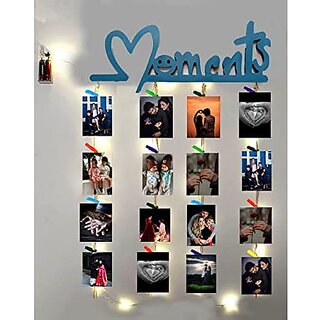 Khush Its Amazing Home Decor Wood Blue Moments With LED Light Hanging Photo Display, DIY Picture Photo Frame Collage Set Includes Multi colour Clips Khush Its Amazing Home Decor Wood Blue Moments With LED Light Hanging Photo Display, DIY Picture Photo Frame Collage Set Includes Multi colour Clips