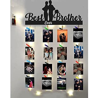 Khush Its Amazing Wood Best Ever Brother With LED Light Hanging Photo Display, DIY Picture Photo Frame Collage Set Includes Multi colour Clips Khush Its Amazing Wood Best Ever Brother With LED Light Hanging Photo Display, DIY Picture Photo Frame Collage Set Includes Multi colour Clips
