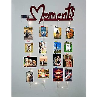                       Khush Its Amazing Home Decor Wood Maroon Moments With LED Light Hanging Photo Display, DIY Picture Photo Frame Collage Set Includes Multi colour Clips                                              