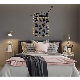 Khush Its Amazing Home Decor Wood Moments With Squre Heart Hanging Up down With LED Light Hanging Photo Display, DIY Picture Photo Frame Collage Set Includes Multi colour Clips Khush Its Amazing Home Decor Wood Moments With Squre Heart Hanging Up down With LED Light Hanging Photo Display, DIY Picture Photo Frame Collage Set Includes Multi colour Clips