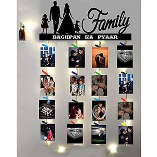 Khush Its Amazing Home Decor Wood Family Bachapan Ka Pyar With LED Light Hanging Photo Display, DIY Picture Photo Frame Collage Set Includes Multi colour Clips Khush Its Amazing Home Decor Wood Family Bachapan Ka Pyar With LED Light Hanging Photo Display, DIY Picture Photo Frame Collage Set Includes Multi colour Clips