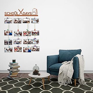                       Khush Its Amazing Home Decor Wood Brown Skin School Days Picture Photo Frame for Wall Decor Photos Artworks Prints Multi Pictures Organizer & Hanging Display Frames with Wood Clips                                              
