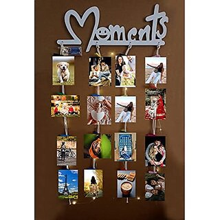                       Khush Its Amazing Home Decor Wood White Moments With LED Light Hanging Photo Display, DIY Picture Photo Frame Collage Set Includes Multi colour Clips                                              