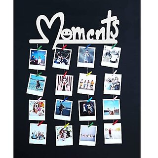                       Khush Its Amazing Wood White Moments Hanging Photo Display, DIY Picture Photo Frame Collage Set Includes Multi colour Clips                                              