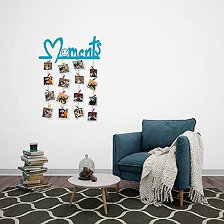                       Khush Its Amazing Home Decor Wood Cyne Blue Moments Picture Photo Frame for Wall Decor Photos Artworks Prints Multi Pictures Organizer & Hanging Display Frames with Wood Clips                                              