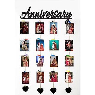                       Khush Its Amazing Home Decor Wood Anniversary With Heart Hanging Photo Display, DIY Picture Photo Frame Collage Set Includes Multi colour Clips                                              