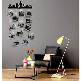                       Khush Its Amazing Wood Best Ever Sister With LED Light Hanging Photo Display, DIY Picture Photo Frame Collage Set Includes Multi colour Clips                                              