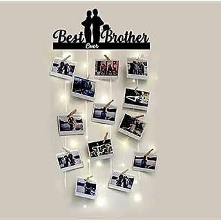 Khush Its Amazing Wood Best Ever Brother With LED Light Hanging Photo Display, DIY Picture Photo Frame Collage Set Includes Multi colour Clips Khush Its Amazing Wood Best Ever Brother With LED Light Hanging Photo Display, DIY Picture Photo Frame Collage Set Includes Multi colour Clips