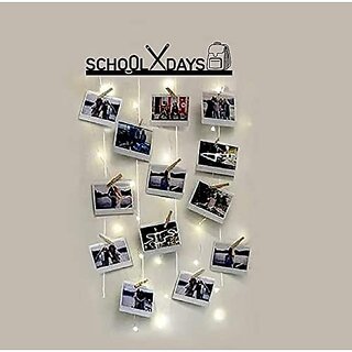                       Khush Its Amazing Wood Wall Hanging Photo Display, DIY Picture Photo Frame Collage Set Includes Multi colour Clips (School Days With LED Light)                                              