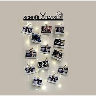 Khush Its Amazing Wood Wall Hanging Photo Display, DIY Picture Photo Frame Collage Set Includes Multi colour Clips (School Days With LED Light) Khush Its Amazing Wood Wall Hanging Photo Display, DIY Picture Photo Frame Collage Set Includes Multi colour Clips (School Days With LED Light)