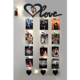 Khush Its Amazing Home Decor Wood Love Heart With LED Light Hanging Photo Display, DIY Picture Photo Frame Collage Set Includes Multi colour Clips Khush Its Amazing Home Decor Wood Love Heart With LED Light Hanging Photo Display, DIY Picture Photo Frame Collage Set Includes Multi colour Clips