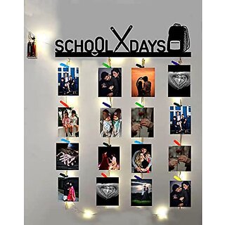 Khush Its Amazing Home Decor Wood School Days With LED Light Hanging Photo Display, DIY Picture Photo Frame Collage Set Includes Multi colour Clips Khush Its Amazing Home Decor Wood School Days With LED Light Hanging Photo Display, DIY Picture Photo Frame Collage Set Includes Multi colour Clips