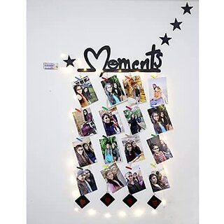                       Khush Its Amazing Home Decor Wood Moments 4 Star With Squre Heart Hanging Up Down LED Light Hanging Photo Display, DIY Picture Photo Frame Collage Set Includes Multi colour Clips                                              