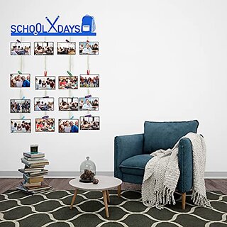 Khush Its Amazing Home Decor Wood Navy Blue School Days Picture Photo Frame for Wall Decor Photos Artworks Prints Multi Pictures Organizer & Hanging Display Frames with Wood Clips
