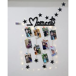                       Khush Its Amazing Wood Moments With 10 Star LED Light Hanging Photo Display, DIY Picture Photo Frame Collage Set Includes Multi colour Clips                                              