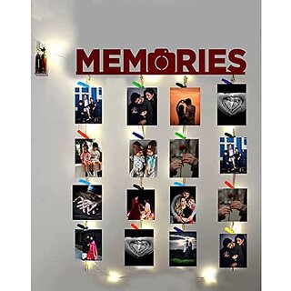 Khush Its Amazing Home Decor Wood Maroon Memories With LED Light Hanging Photo Display, DIY Picture Photo Frame Collage Set Includes Multi colour Clips Khush Its Amazing Home Decor Wood Maroon Memories With LED Light Hanging Photo Display, DIY Picture Photo Frame Collage Set Includes Multi colour Clips