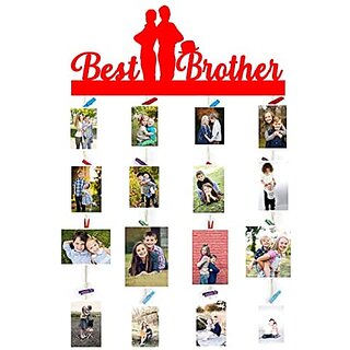                       Khush Its Amazing Home Decor Wood Red Best Ever Brother Picture Photo Frame for Wall Decor Photos Artworks Prints Multi Pictures Organizer & Hanging Display Frames with Wood Clips                                              