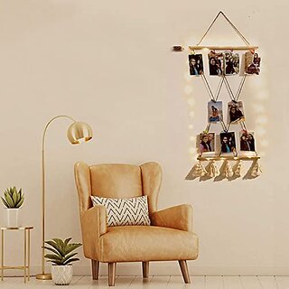                      Khush Its Amazing Home Decor Wood Multi Cross 2 Stick Pine Hanging Photo Display, DIY Picture Photo Frame Collage Set Includes Multi colour Clips                                              