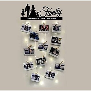                       Khush Its Amazing Wood Wall Hanging Photo Display, DIY Picture Photo Frame Collage Set Includes Multi colour Clips (Family Bachapan Ka Pyar With LED Light)                                              