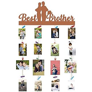                       Khush Its Amazing Home Decor Wood Brown Skin Best Ever Brother Picture Photo Frame for Wall Decor Photos Artworks Prints Multi Pictures Organizer & Hanging Display Frames with Wood Clips                                              