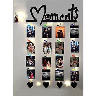                       Khush Its Amazing Wood Wall Hanging Photo Display, DIY Picture Photo Frame Collage Set Includes Multi colour Clips (Moments Heart With LED Light)                                              