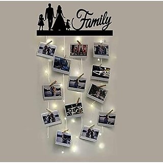                       Khush Its Amazing Wood Wall Hanging Photo Display, DIY Picture Photo Frame Collage Set Includes Multi colour Clips (Family With Led Light)                                              