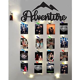                       Khush Its Amazing Home Decor Wood Adventure With LED Light Hanging Photo Display, DIY Picture Photo Frame Collage Set Includes Multi colour Clips                                              
