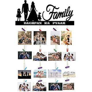 Khush Its Amazing Wood Moments Hanging Photo Display, DIY Picture Photo Frame Collage Set Includes Multi colour Clips (Family Bachapan Ka Pyar)