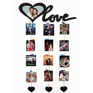 Khush Its Amazing Home DecorWood Love With Heart Hanging Photo Display, DIY Picture Photo Frame Collage Set Includes Multi colour Clips Khush Its Amazing Home DecorWood Love With Heart Hanging Photo Display, DIY Picture Photo Frame Collage Set Includes Multi colour Clips