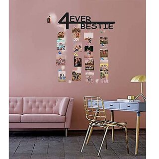                       Khush Its Amazing Home Decor Wood 4 Ever Bestie With LED Light Hanging Photo Display, DIY Picture Photo Frame Collage Set Includes Multi colour Clips                                              