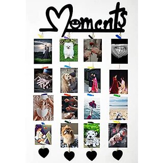                       Khush Its Amazing Home Decor Wood Moments With Heart Hanging Photo Display, DIY Picture Photo Frame Collage Set Includes Multi colour Clips                                              