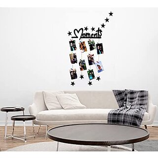                       Khush Its Amazing Home Decor Wood Moments With 10 Star Hanging Photo Display, DIY Picture Photo Frame Collage Set Includes Multi colour Clips                                              