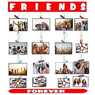                       Khush Its Amazing Home Decor Wood Red Friends Forever Picture Photo Frame for Wall Decor Photos Artworks Prints Multi Pictures Organizer & Hanging Display Frames with Wood Clips                                              