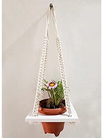 Khush Its Amazing Plant Macrame Hanger Shelf Indoor Hanging Planter Shelf Plant Hanger Shelf Boho Home Decor Cotton Rope (White)